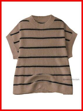 Striped Short Sleeve Sweater Vest Plus Size Oversized Knit Pullover